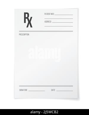 Realistic blank medical prescription form isolated on white background ...