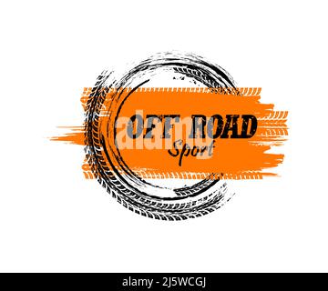 Offroad sport grunge banner. Tire tracks of race car or motorcycle wheels. Mud road tyre tread marks and dirt trails of rally truck, auto and bike, drift show and motocross off road sport Stock Vector