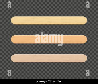 Popsicle sticks, wooden elements for holding ice cream, tongue depressor for throat medical examination. Isolated realistic vector Illustration on Stock Vector