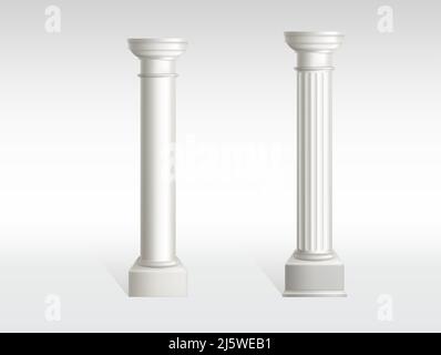 Realistic column. Classic antique white columns, roman historical stone ...