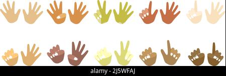 Finger counting kit for mental math school, math course, creative kids. Palms of different colors, different races. Finger counting. Math. Modern desi Stock Vector