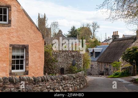 Traditional Thatched cottage in the Fife village of Collessie, Scotland Stock Photo