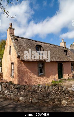 Traditional Thatched cottage in the Fife village of Collessie, Scotland Stock Photo