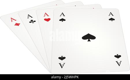 Ace Play Card Symbol vector set in perspective design with diamonds, spades, clubs and Heart. White isolated background. Stock Vector