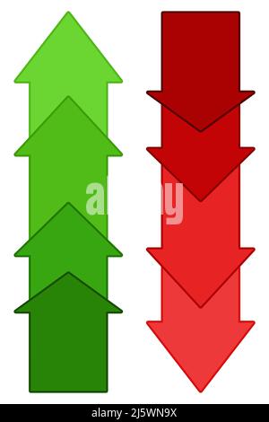 Arrows up and down green and red colors. Isolated on white background ...