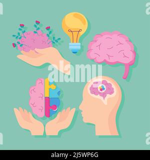 five mental health icons Stock Vector