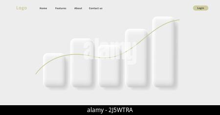 Web banner with white 3c bar chart illustration, simple volume shapes Stock Vector