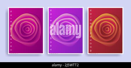 Abstract poster for perfume promo with 3d rose soft lines illustration, modern volume texture Stock Vector