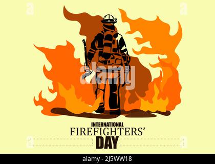 International firefighters day concept. Firefighter silhouette vector illustration, as a banner, poster or template for international firefighters day Stock Vector