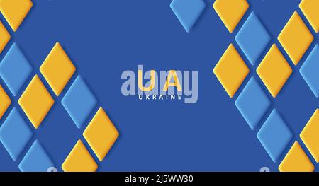 National patriotic background for Ukraine with 3d big embroidery pattern of rhombus in yellow and blue colors Stock Vector