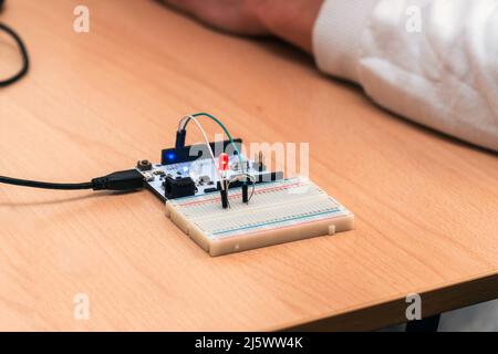 Small electronic Board with chips and wires Stock Photo