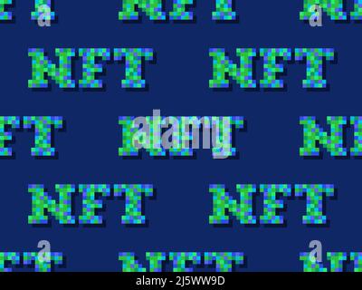 NFT token pixel art text seamless pattern. NFT non-fungible token. Digital art in blockchain technology. Design for banners and promotional items. Vec Stock Vector