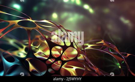 Neural network in a synthetic organism. Nanotechnology and networking. Fantastic macrocosm. Abstract full color poster, picture for interior Stock Photo