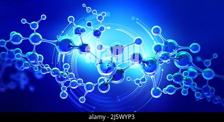 Abstract model of a molecule. Digital technologies in genetic engineering. Crystal lattice structure. Research in molecular synthesis Stock Photo