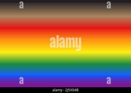 New Gay pride LGBTQ flag with black and brown stripes. Rainbow gradient background. Vector illustration Stock Vector