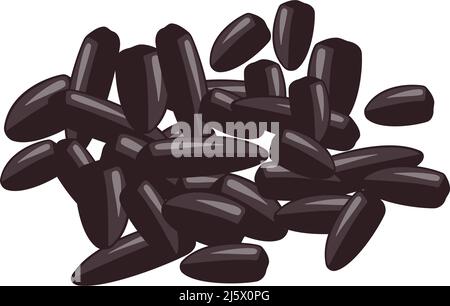 Handful of black sunflower seeds in skins. Fatty healthy food, delicious snack, nuts for cooking. Vector flat illustration Stock Vector