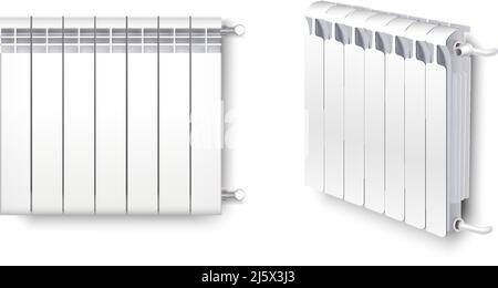 3d realistic vector icon. Heater, oil radiator in side and front view. Stock Vector