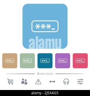 PIN code outline white flat icons on color rounded square backgrounds. 6 bonus icons included Stock Vector