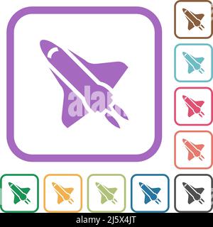 Space shuttle with propulsion simple icons in color rounded square frames on white background Stock Vector