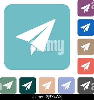 Paper plane solid white flat icons on color rounded square backgrounds Stock Vector