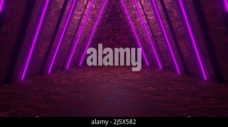 Futuristic Sci-Fi Abstract Purple Neon Light Shapes On Black Background With Empty Space For Text 3D Rendering Illustration Stock Photo