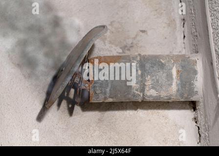 close-up of old and rusty kitchen smoke outlet Stock Photo