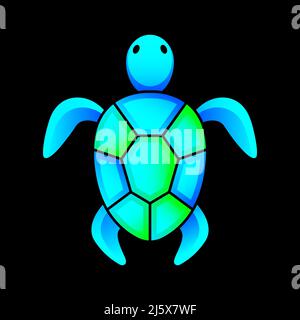 Sea turtle in vibrant colors on black background. Vector illustration. Stock Vector
