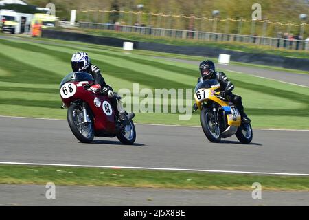 Michael Russell, Norton Manx Atlas, Gordon Russell, Hadleigh Honda, Hailwood Trophy for two stroke 250cc and 350cc bikes, featuring the Sheene Trophy Stock Photo