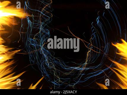 Abstract nature background with blurred fire salamander colors, black ...