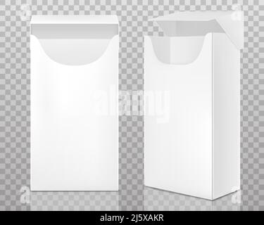 Empty open pack of cigarettes isolated on transparent background. Vector realistic mockup of white paper package box for tobacco products in front and Stock Vector