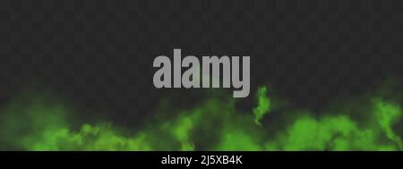 Green smog or fog clouds. Stink bad smell, smoke or stench gases. Vector realistic border of chemical toxic vapour isolated on transparent background Stock Vector