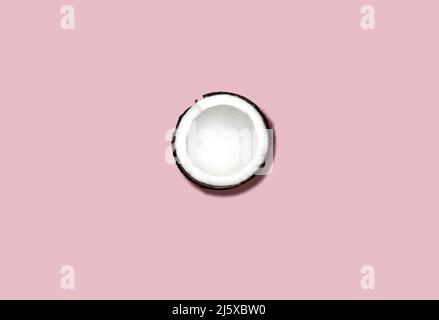 Half of fresh coco on pink background Stock Photo