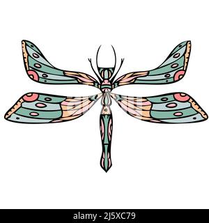 Colorful dragonfly hand drawn isolated vector illustration Stock Vector