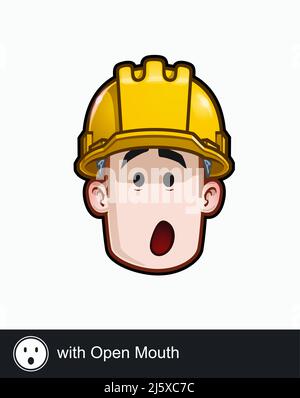 Icon of a construction worker face with with Open Mouth emotional expression. All elements neatly on well described layers and groups. Stock Vector