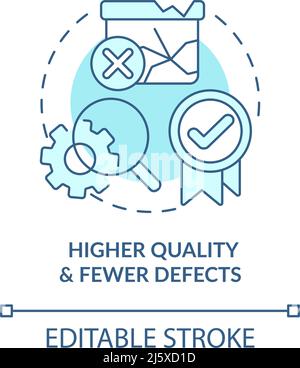 Higher quality and fewer defects turquoise concept icon Stock Vector