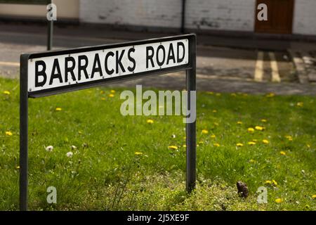 Newcastle-under-Lyme ,Staffordshire-united kingdom April, 14, 2022 barracks road street name sign Stock Photo
