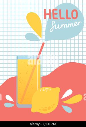 Hello summer colorful postcard, flat design vector Stock Vector