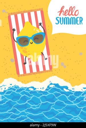 Hello summer colorful postcard, flat design vector Stock Vector