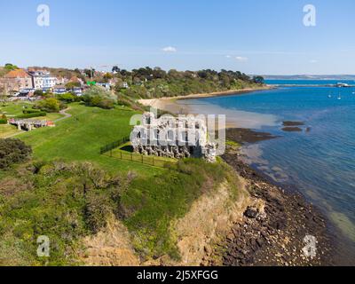 Weymouth, Dorset, UK.  26th April 2022.  UK Weather.  View from the air of the ruins of Sandsfoot Castle at Weymouth in Dorset under clear blue skies and hot sunshine.  The castle was constructed by King Henry VIII in 1539 and formed part of the King’s device programme to protect his kingdom from foreign invasion.  It was abandoned by the military in 1665.  Picture Credit: Graham Hunt/Alamy Live News Stock Photo