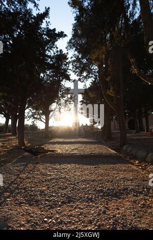 Cross on the Mount Filerimos, Greece, Rhodes Stock Photo