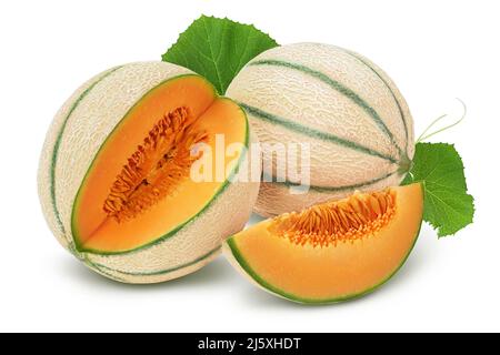 Cantaloupe melon isolated on white background with clipping path and full depth of field, Stock Photo
