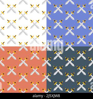 set of seamless patterns with of crossed knight swords. Tournament, beginning of medieval duel. Ornament for decoration and printing on fabric. Design Stock Vector