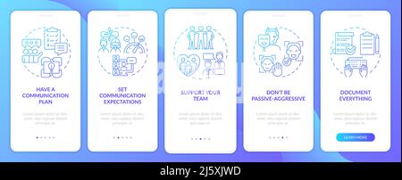 Communication management blue gradient onboarding mobile app screen Stock Vector