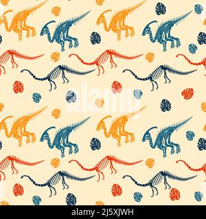 Seamless vector pattern with dinosaur skeleton.  Stock Vector