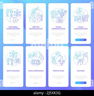 Improve communication skills gradient onboarding mobile app screen set Stock Vector