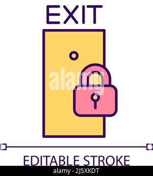 Exit door and padlock RGB color icon Stock Vector