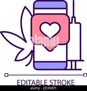 Compare social media and drugs addictions RGB color icon Stock Vector