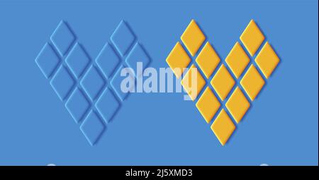 Geometric heart shape made of rhombuses for Ukraine in yellow and blue colors Stock Vector