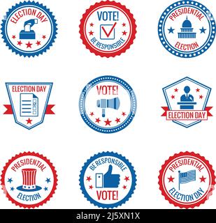Government and presidential elections and voting labels set with capitol building person symbols isolated vector illustration Stock Vector