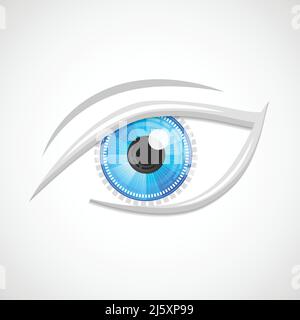 Decorative cyber robot digital hi-tech look vision optic emblem isolated vector illustration. Stock Vector